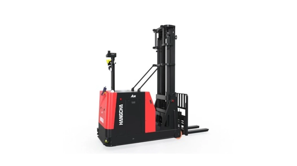 Automated forklift for pallet handling, lifting, stacking and material transportation.